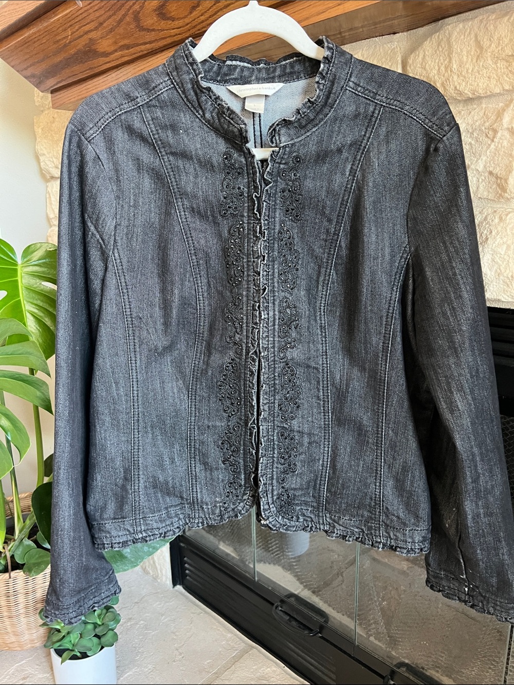 Christopher & Banks Balck Striped Denim-Look Jacket